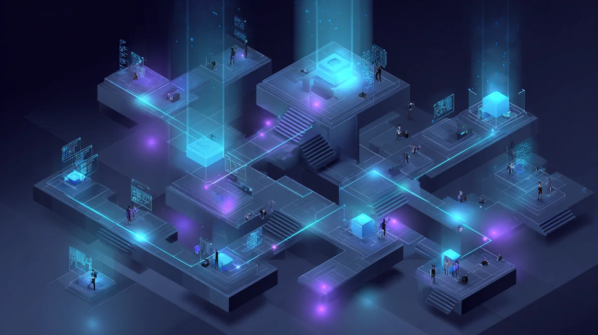 Abstract visualization of DeFi lending stress with liquidity pools at maximum utilization and cross-chain collateral failure cascading through stablecoin markets