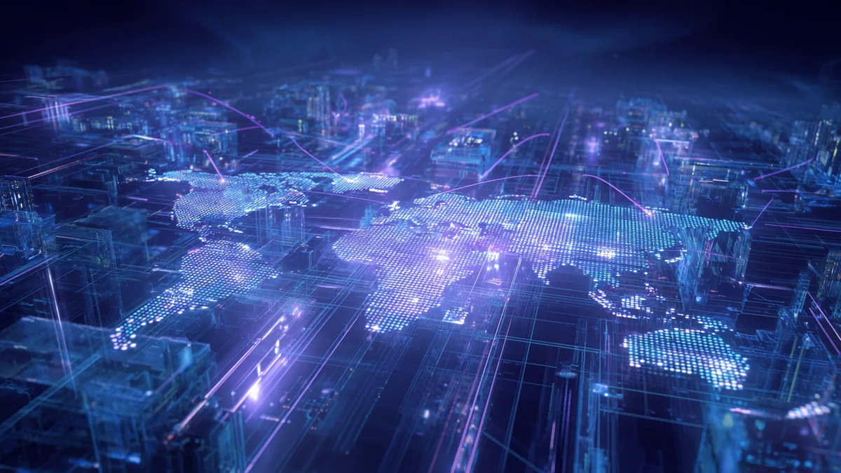 Abstract visualisation of global currency competition with stablecoins as digital distribution infrastructure across cross-border payment flows