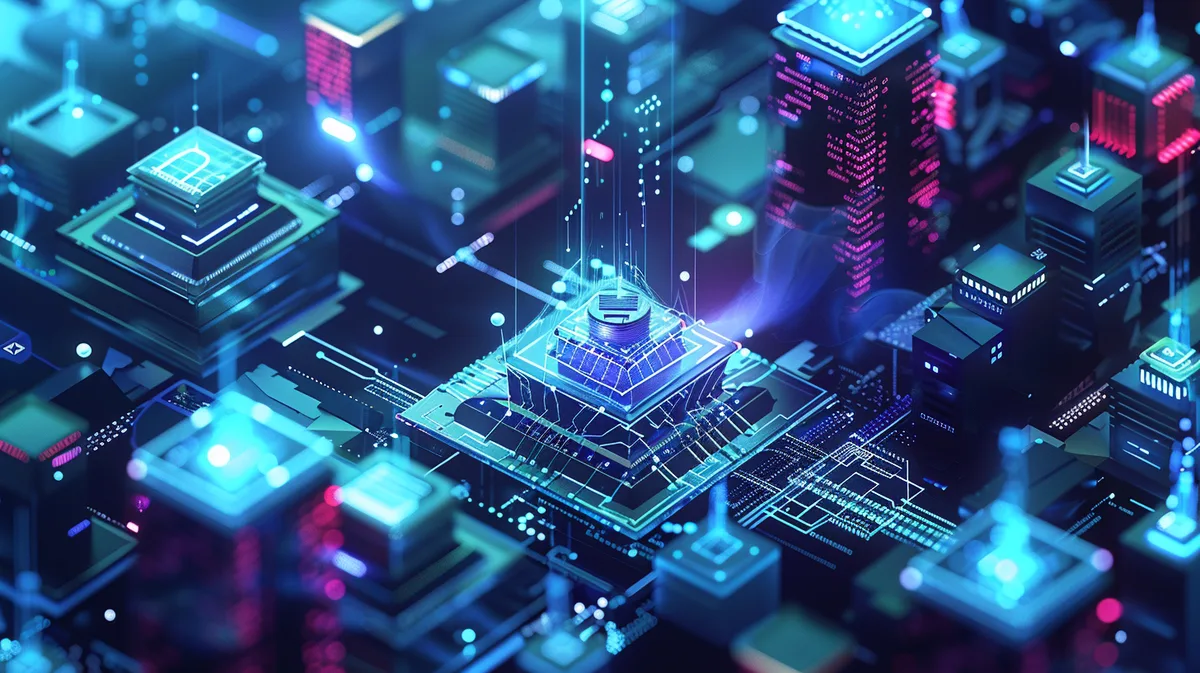 Futuristic global payments infrastructure visualised as a luminous network city with stablecoin settlement rails and abstract AI agents